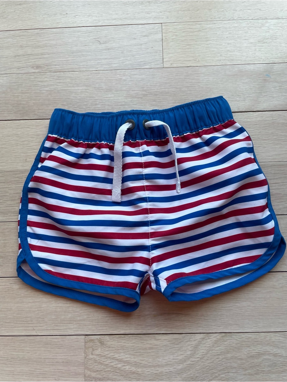 Hanna Andersson Red, White & Blue Striped Swim Trunks